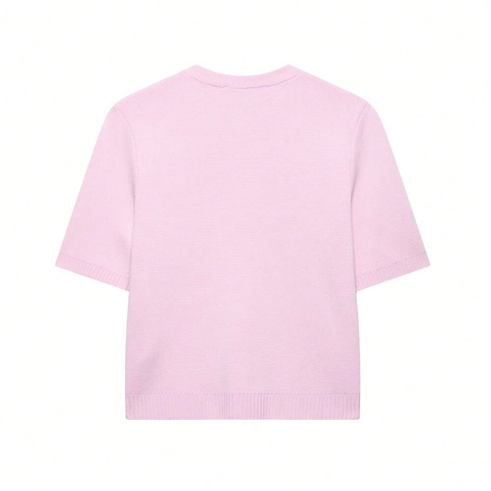 Pink Casual Women's Minimalist Versatile Short Sleeve Knit Top - Picture 7 of 8